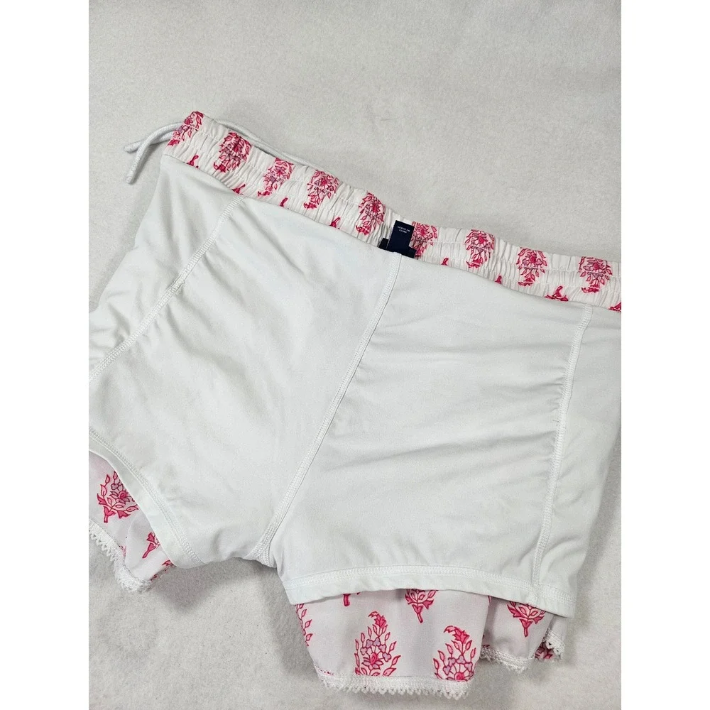 Roller Rabbit Amanda Pink Bouquet Print Ruffle Shorts Embroidered Trim Large Lg‎